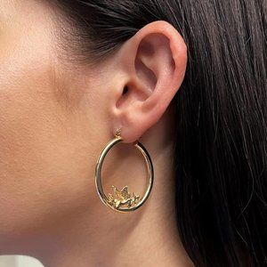 Rachel Koen Cupid Angel Hollow Round Hoop Earrings 14K Yellow Gold